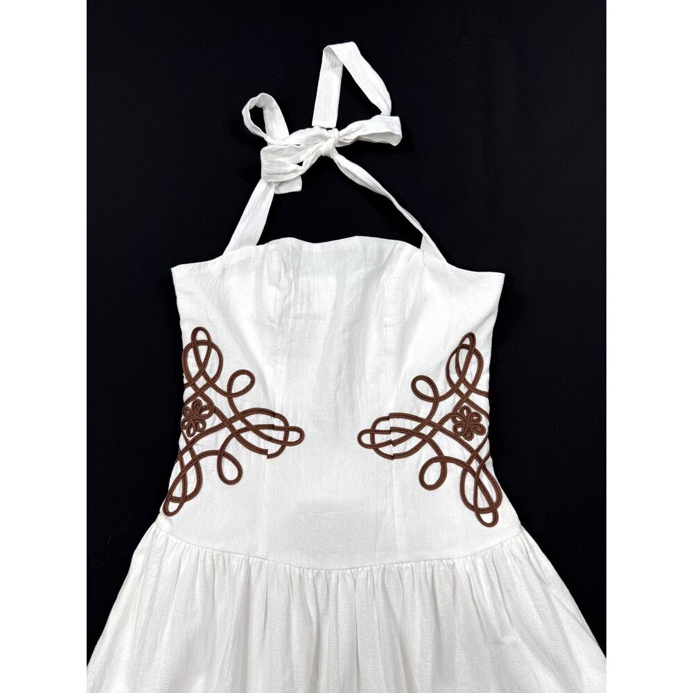 NWT Poéselle Women's white halter cotton dress, embroidered Celtic knotwork Sz 4 - Picture 2 of 13